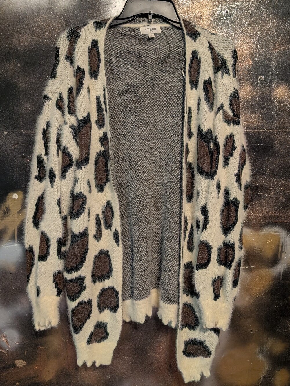 Umgee Cream Leopard Print Open-Front Cardigan with Brown & Black Spots